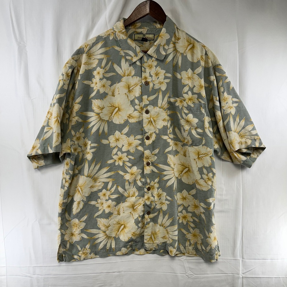 Tommy Bahama Silk Button Up Mens XL Green Floral Tropical Camp Shirt